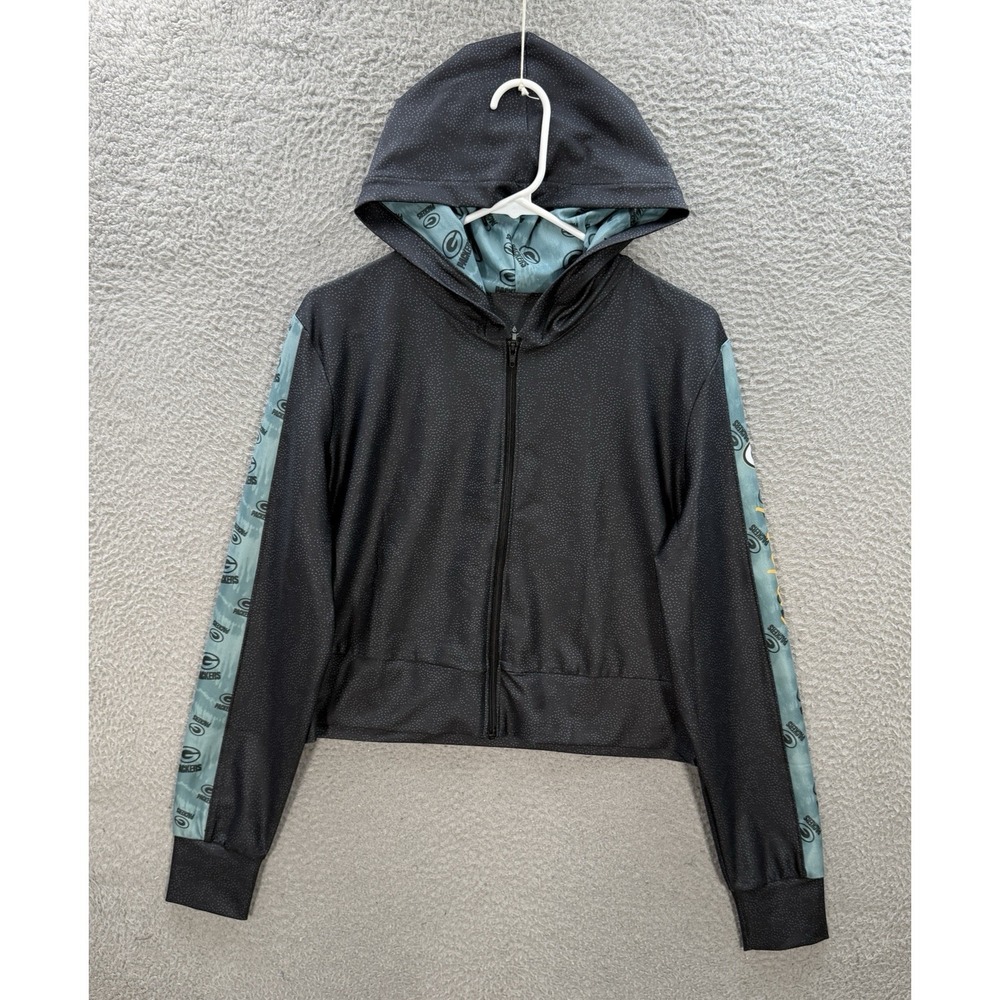 Green Bay Packers Jacket Womens Large Gray Certo All Day Cropped Hoodie NFL